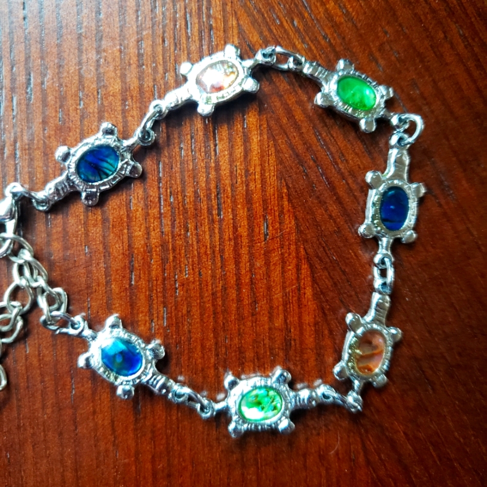 Colorful Sea Turtles silver Bracelet